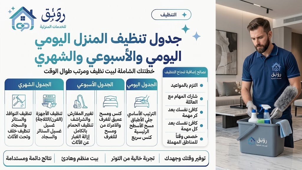 جدول تنظيف المنزل اليومي والأسبوعي والشهري