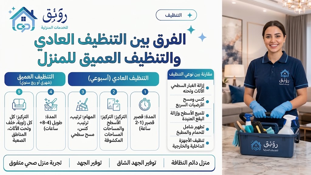 الفرق بين التنظيف العادي والتنظيف العميق للمنزل
