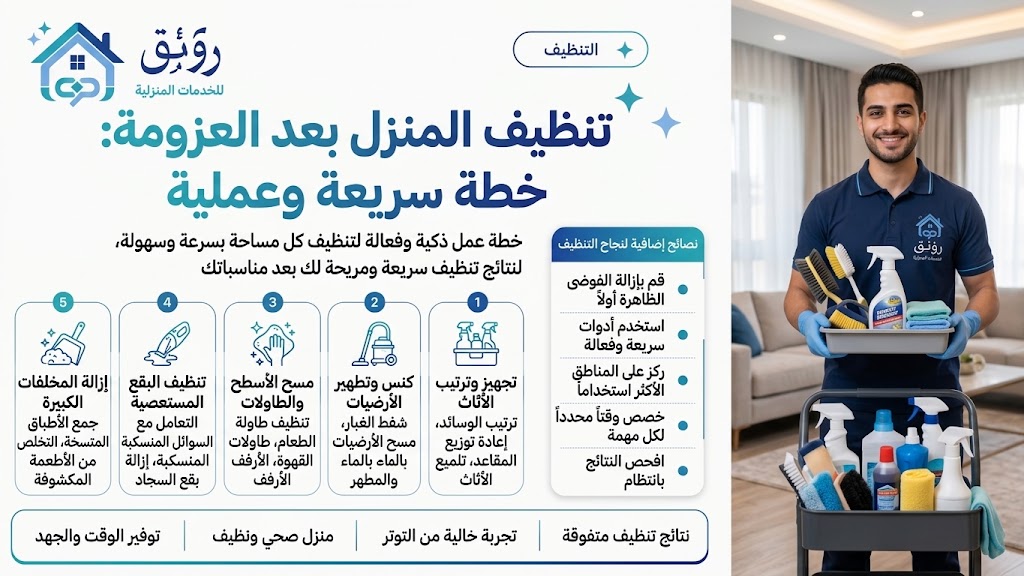تنظيف المنزل بعد العزومة: خطة سريعة وعملية