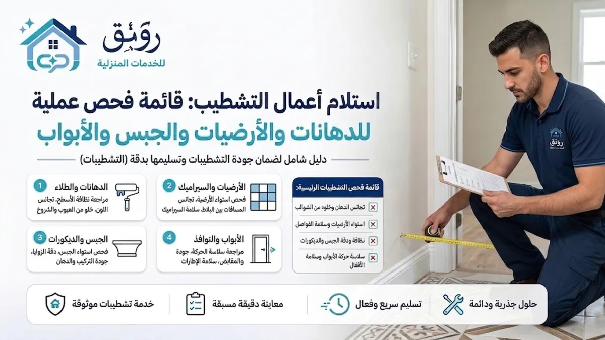 استلام أعمال التشطيب: قائمة فحص عملية للدهانات والأرضيات والجبس والأبواب