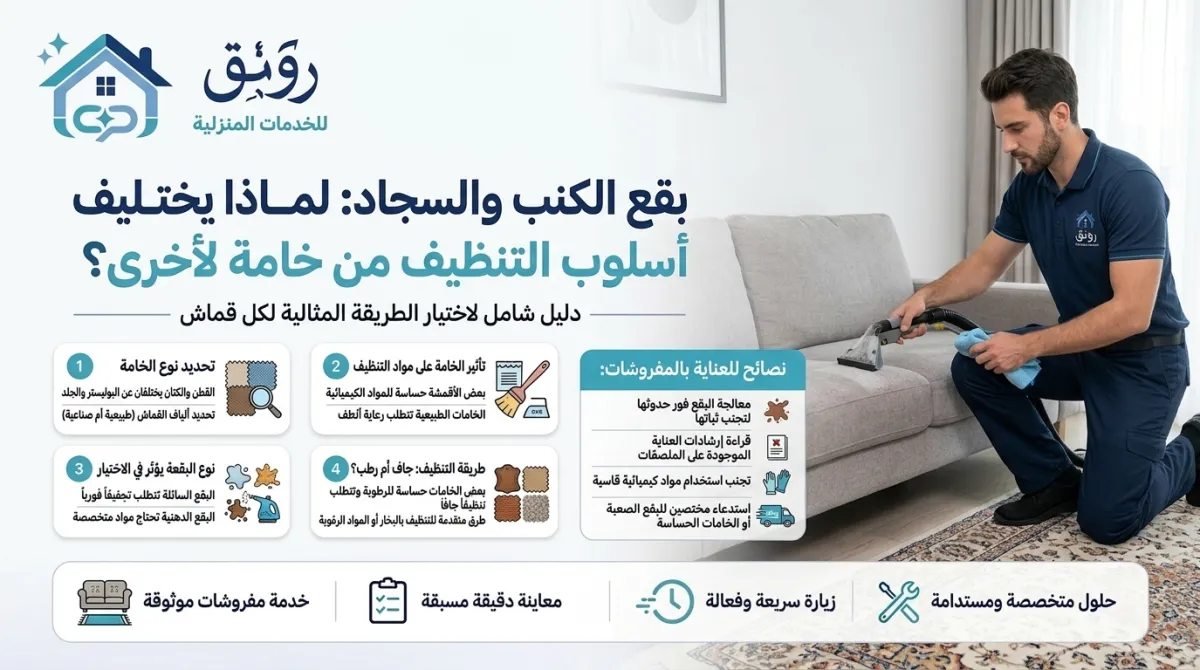 بقع الكنب والسجاد: لماذا يختلف أسلوب التنظيف من خامة لأخرى؟