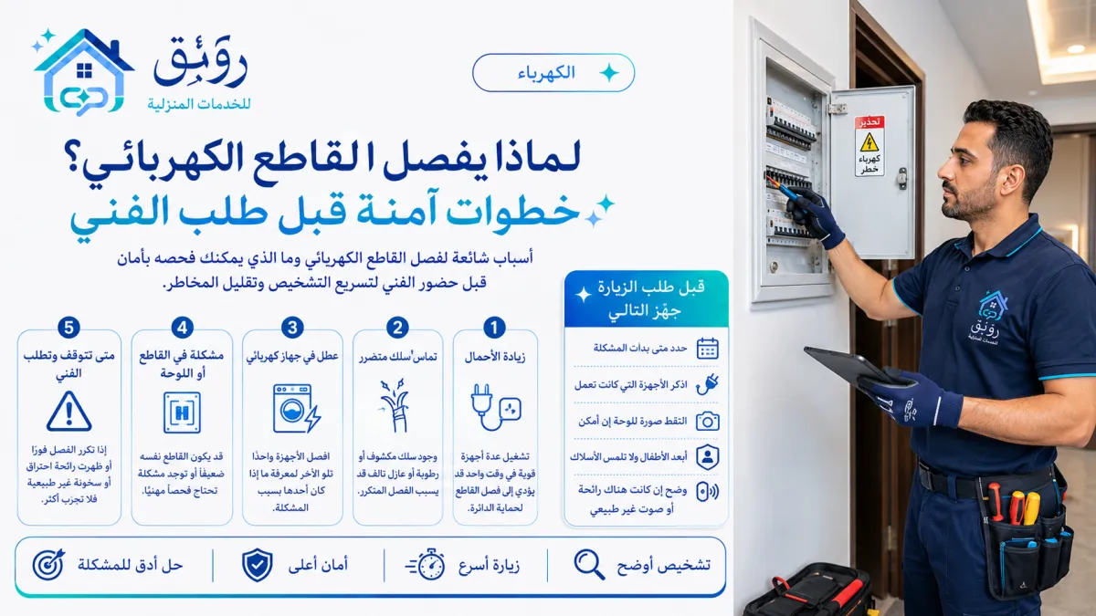 لماذا يفصل القاطع الكهربائي؟ خطوات آمنة قبل طلب الفني