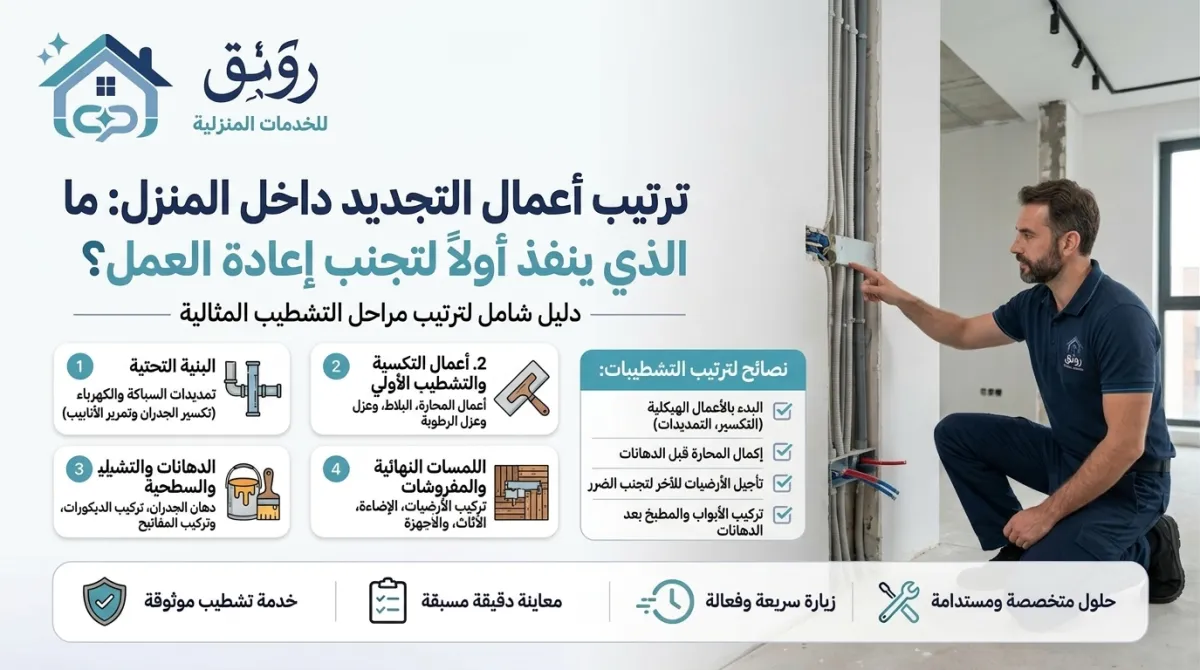ترتيب أعمال التجديد داخل المنزل: ما الذي ينفذ أولًا لتجنب إعادة العمل؟