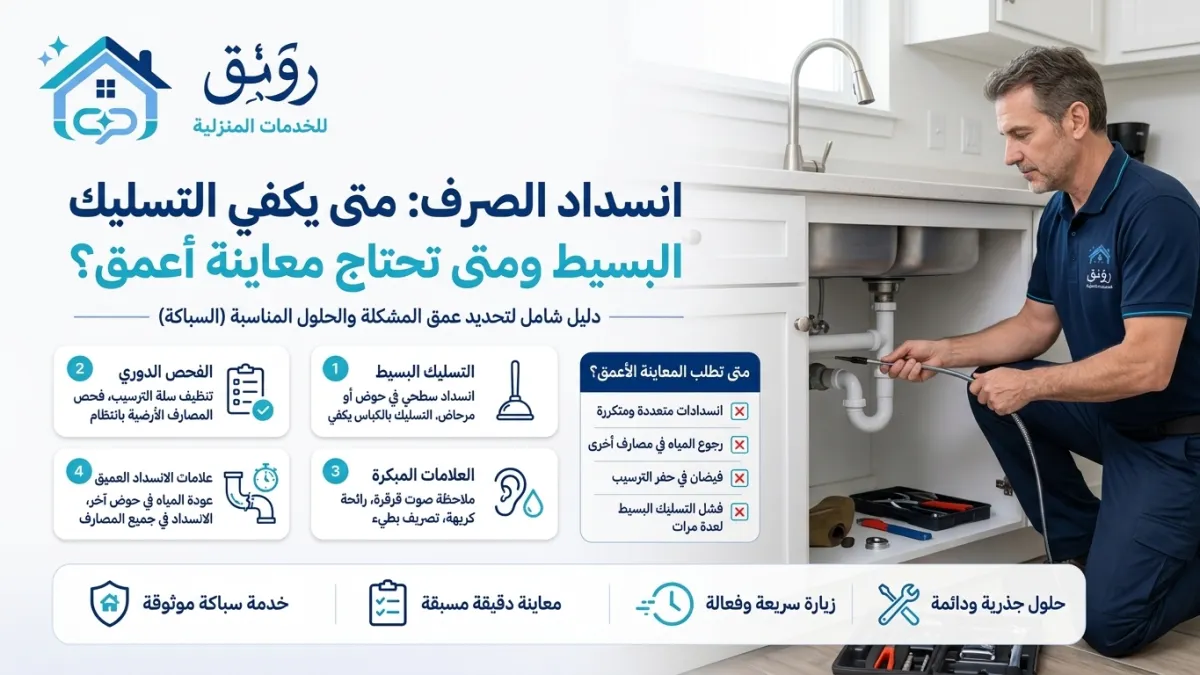 انسداد الصرف: متى يكفي التسليك البسيط ومتى تحتاج معاينة أعمق؟