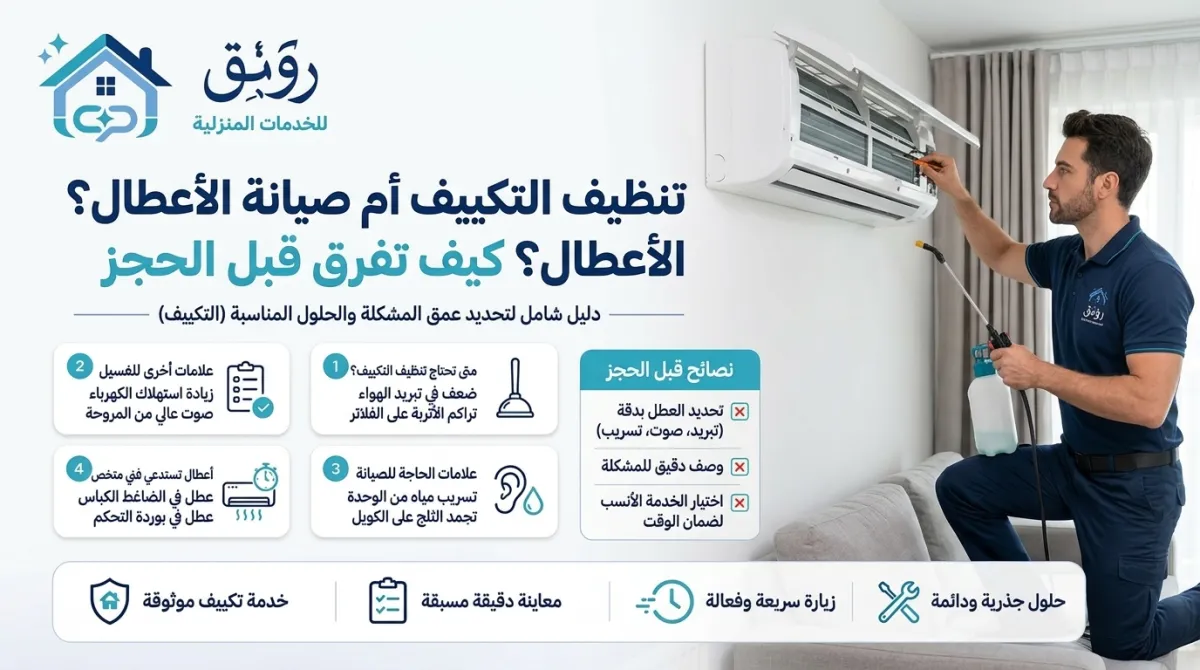 تنظيف التكييف أم صيانة الأعطال؟ كيف تفرق قبل الحجز